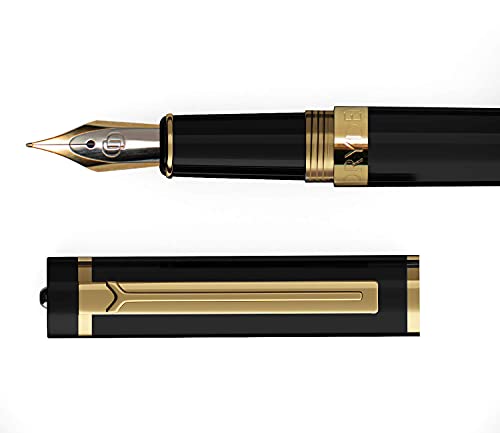 Dryden Designs Fountain Pen. Medium Nib Premium Box | 6 Ink Cartridges Included (Intense Black) - Thumbnail 2