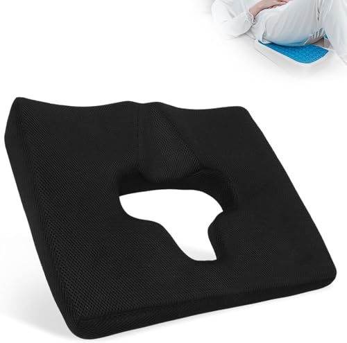 Hapeisy - Bed Sore Cushions for Butt, Breathe Freely Fiber Bedsore Pressure Relief Pillow, T Shaped Opening Triangular Slope Design, Anti Decubitus Cushion for Elderly, Bedridden, Disabled (with Black Cover)