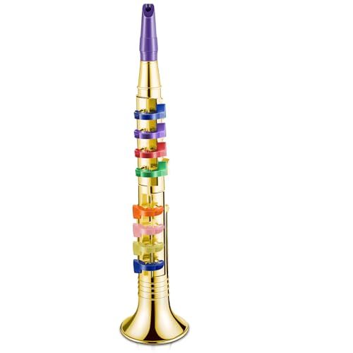 Lewtemi Gold Clarinet Musical Instruments Toy for Kid Toddler Fake Plastic Preschool Music Toy Gift Portable Wind Instrument Early Educational Teaching Songs Gifts for Toddlers Children
