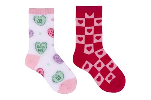 Everything Legwear Crew Socks (2 pair) - Vday Candy Hearts - Fits Shoe Size: 9-3 (Girls)