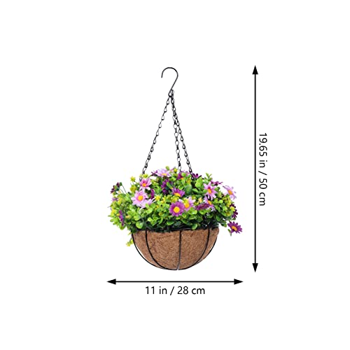 Happyyami Artificial Hanging Flowers In Basket Fake Hanging Flowers Basket With Coconut Lining Chain Flowerpot For Indoors Outdoors Decorations Purple #TOP5