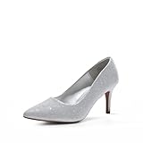 DREAM PAIRS Women's High Stiletto Heels Closed Pointed Toe Dress Pumps Shoes for Wedding Work Office Business, 3 Inches,Size 9,Silver/Glitter,KUCCI