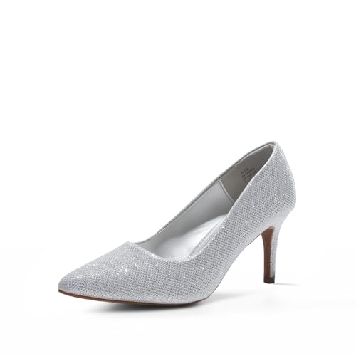 DREAM PAIRS Women's High Stiletto Heels Closed Pointed Toe Dress Pumps Shoes for Wedding Work Office Business, 3 Inches 5 Silver/Glitter