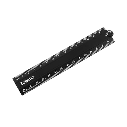 Zotemo 2-in-1 Foldable Metal Ruler & Protractor -15cm Compact to 30cm Extended Precision Laser Etched Metric Scale Aluminum Folding Small Ruler for Planner Journaling Drafting Drawing (Black)