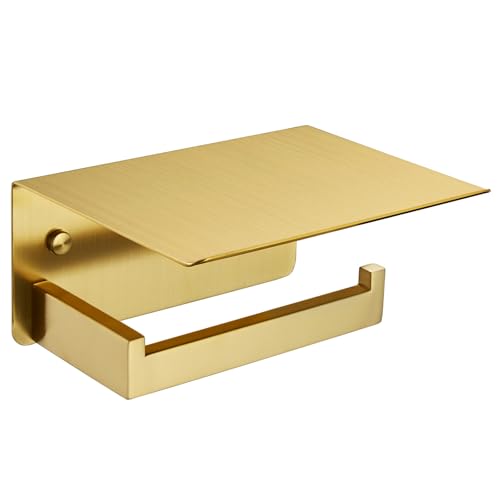 Image of Angle Simple Toilet Paper Holder with Shelf, Brushed Dark Gold