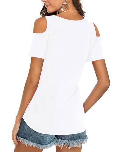 Elesomo Womens V Neck Cold Shoulder Tops Short/Long Sleeve Summer T Shirts Basic Tees4