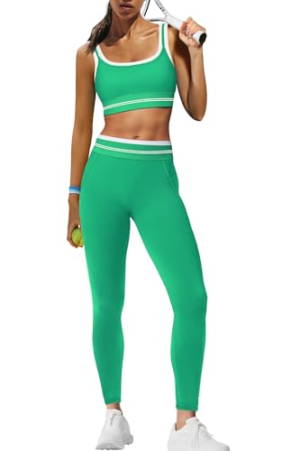 Panadila Womens Yoga Set 2 Piece Outfits Striped Workout Set Gym Matching Sports Bra and High Waist Leggings Activewear