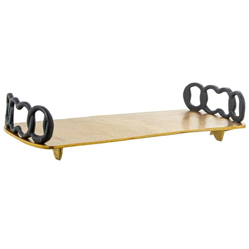 Bandeja rectangular de aluminio dorado con asas negras 43x18x9cm - 3