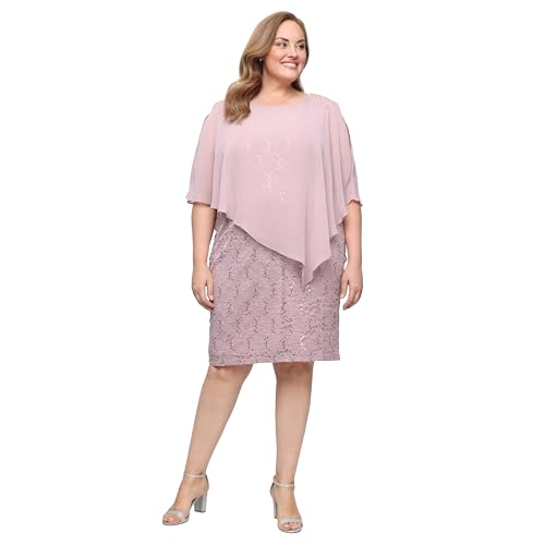 Image of S.L. Fashions Women's Short Sequin Lace Beaded Capelet Overlay Dress