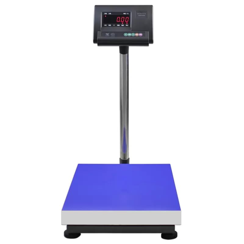 Xlihob XK3190 A12E Digital Weighing Indicator mounted on a floor scale with a pole
