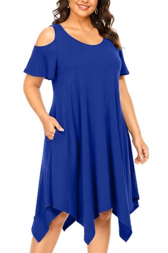 Image of Pinup Fashion Plus Size Summer Sundress Casual Flowy Cold Shoulder Dress