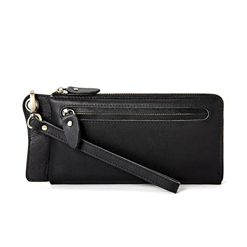 Men Long Wallet Leather Credit Card Holder Fashion Coin Purses Business Wallets for Men Wristlet (Black)