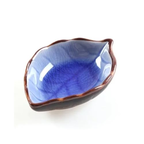 ZIGUIhsou-11 Cuenco para salsa Utensilio de cocina Plato Hielo Grieta Glaseado Hoja Cerámica Condimento Salsa soja Vinagre Platos pequeños(Dark Blue)