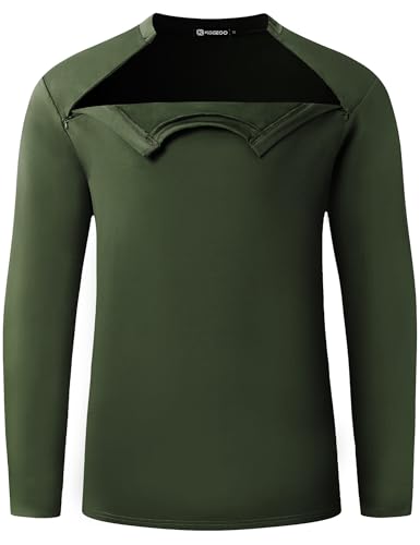 KGGEOO Fleece Lined Unisex Chemo Shirts for Port Access Long Sleeve Shoulder Surgery Zippers Off Shirt Thermal Dialysis Shirt