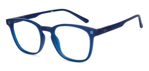 Image of HUSTLR Lenskart Switch | Zero Power Bluecut & Anti-Glare Computer Glasses with Sun Clip-Ons | Two in one glasses | Navy - Blue Full Rim Square | Unisex | Large | LH E17771-W