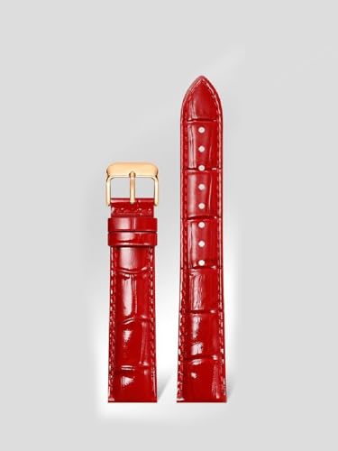 Correa de reloj de cuero vacuno rojo de 10-22mm, recambio universal de alta calidad para mujer 6
