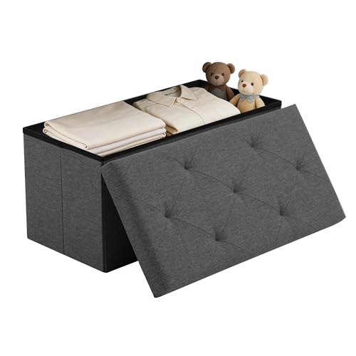 Foldable Storage Ottoman Bench, Storage Chest, End of Bed Foot Rest Stool with Padded Seat, 30 Inch Bedroom Bench for Living Room, Support 660lbs, Grey