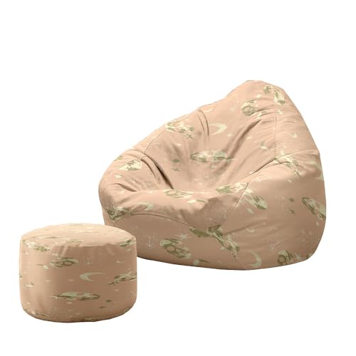 Hiseng Funda Puff Pera con Reposapies Sin Relleno S M L XL XXL, Puff Sin Relleno Lavable Grande Pequeño para Infantil Adultos Almacenaje de Juguetes de Peluche (Impresión de Calavera 3,90x110cm)