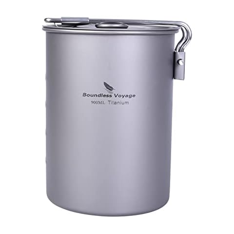 iBasingo 900ml Titanium Pot Camping Cup Outdoor Lightweight Cookware Picnic Hiking Drinkware Tea Coffee Mug with Lid & Foldable Handle for 1 Person Ti2040C Cover