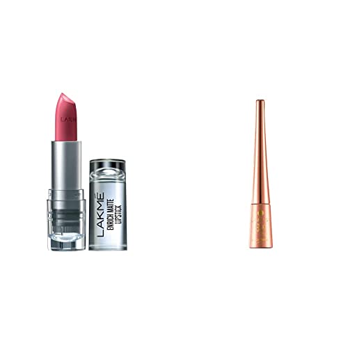Image of Lakme Enrich Matte Lipstick- Shade PM14, 4.7g and Lakme 9 to 5 Impact Eye Liner- Black, 3.5ml