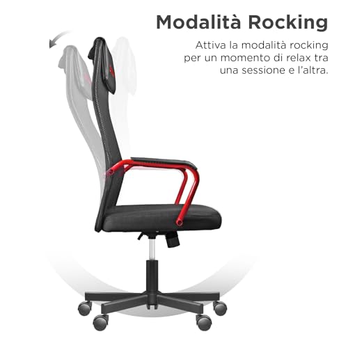 Grid Sedia da Gaming, Girevole, Regolabile in Altezza, Sedia da Scrivania e Ufficio Ergonomica, Seduta e Schienale Traspirante, Portata 110 Kg, Rosso - Sedia gaming - Immagine 5
