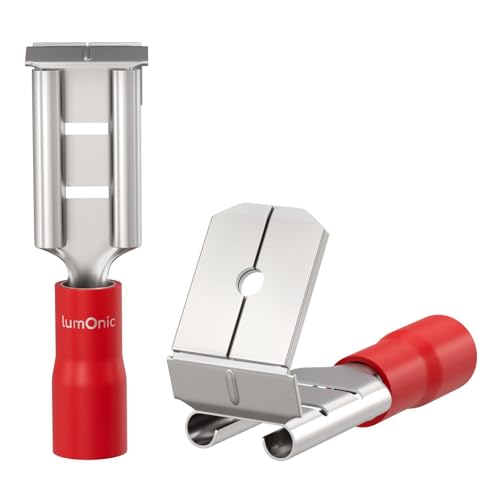 Lumonic 25x cosse plate + dérivation 0,5-1,5mm² en rouge I Cosses plates pour languettes 0,8mm x 6,4mm I Cosses pour languettes partiellement isolées