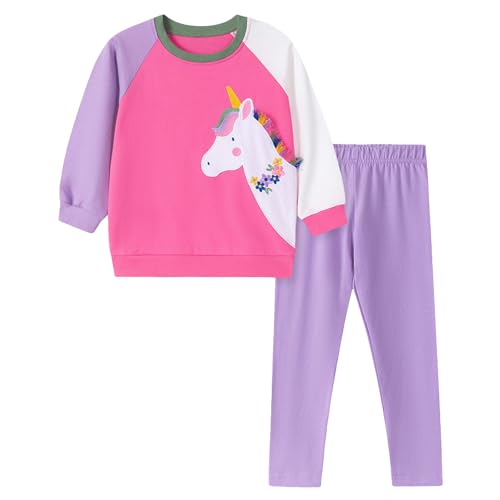Gumyoss Mädchen Bekleidungsset Lange Tops Katze Baumwolle Langarm Sweatshirt Top+Legging 2-Piece Outfits Set Gr.116