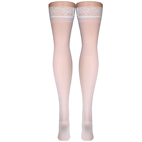Image of Truform Sheer Compression Stockings, 15-20 mmHg, Women's Thigh High Length, 20 Denier, White, Large
