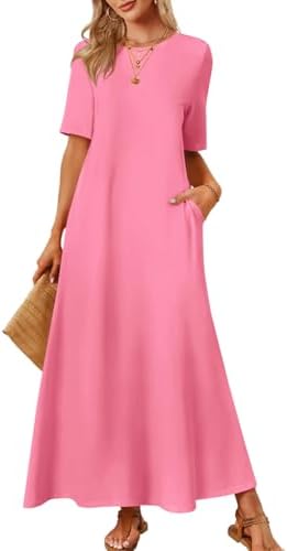 MEROKEETY Womens Summer Casual Short Sleeve Maxi Long Tshirt Dress 2026