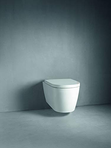 Inodoro Duravit ME by Starck montado en pared, tipo elongado, una pieza, con descarga dual 0.8/1.28 GPF y acabado blanco HygieneGlaze miniatura 2