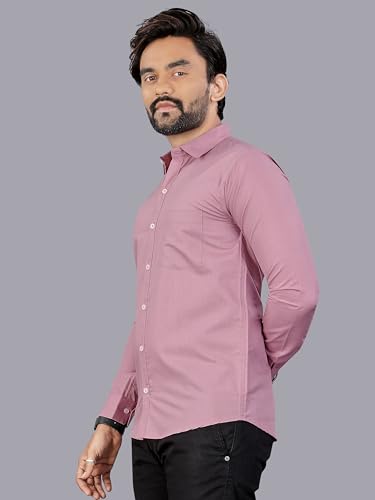 Image of MILDIN Men's Pure Cotton Striped Printed Shirt with Spread Collared Neck Full Sleeve Curved Hemline Button Closure and Regular Fit | Shirt for Man