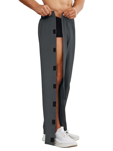 Image of Deyeek Men's Tear Away Pants 2 Side Full Open Bottom Sweatpants Loose Fit Casual Adaptive Post Surgery Pants with Pockets