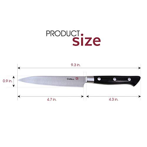 Hattori Japanese Chef’s Knife, FH-2L Professional Petty Knife, VG-10 Cobalt Steel Pro Kitchen Knife with Ergonomic Black Linen Micarta Handle, 4.7 inch