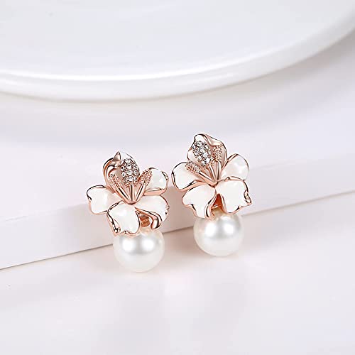 Kemstone Rose Gold/Silver Plated Flower Pearl Earrings Stud/Clip On for Women2