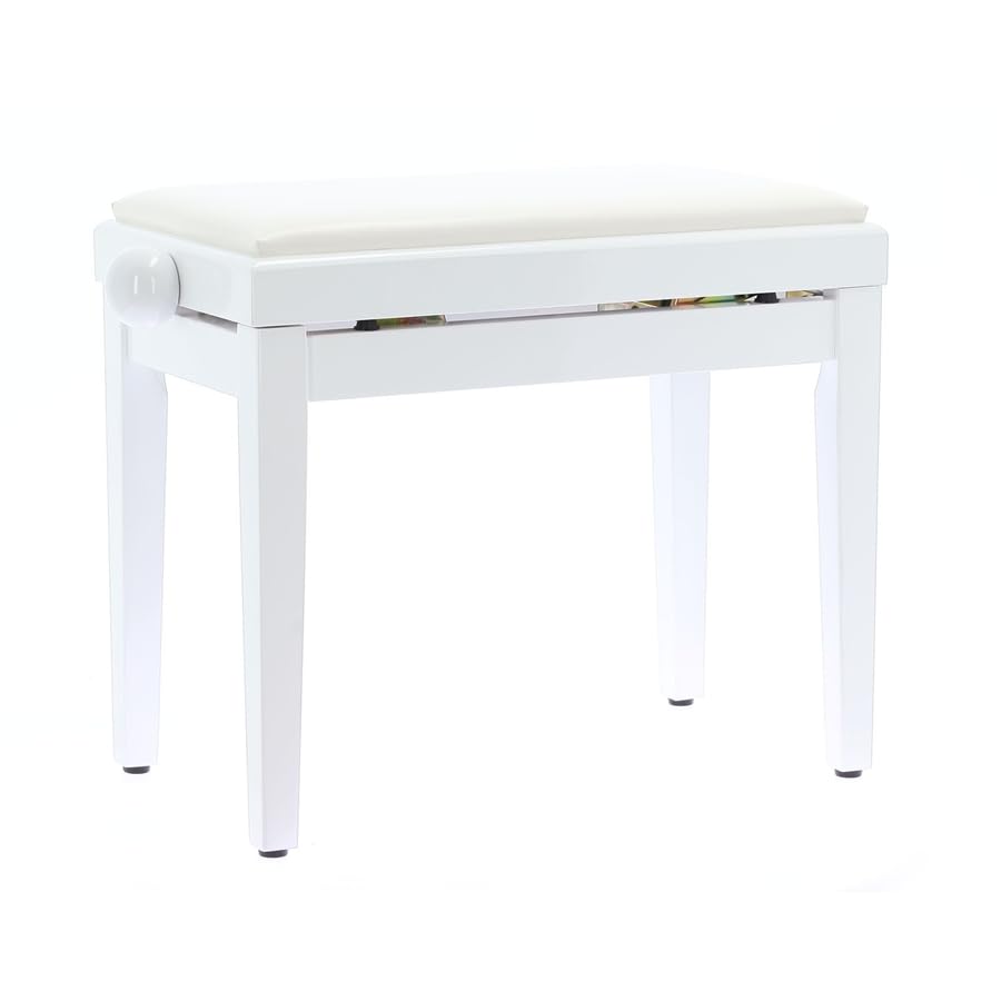 QUIK LOK – PB/100 WH L Panca in Legno Bianco Lucido per Pianoforte con Regolazione Manuale dell'Altezza e Seduta in Sky Bianco
