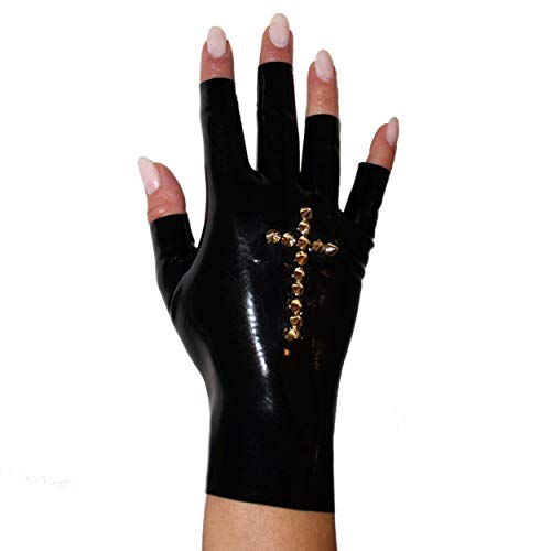 Guantes de látex cortos negros de 0,4mm con diseño sexy sin dedos para muñeca