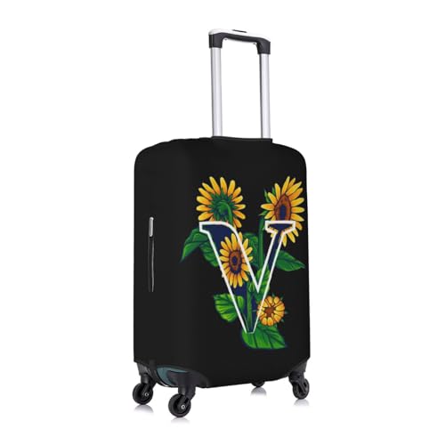 Sunflower Initial Name V Black Luggage Cover Elastic Washable Stretch Suitcase Protector Anti-Scratch Travel Suitcase Cover for Kid and Adult L (Fit 25-28 inch suitcase)4