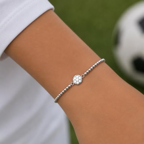Image of Sportybella Soccer Bracelet, Soccer Jewelry, Adjustable Silver Beads on Black Strings Soccer Bracelet, Soccer Gifts For Women