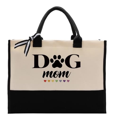 EDCTO Canvas Tote Bag, Cotton Canvas Tote Bag, Dog Mom Bag, Dog Mom Tote Bag for Women, Unique Gifts for Dog Mom, Pet Dog Lovers, Veterinarian, Animal Rescue, Canvas Beach Tote, Short Trip Bag