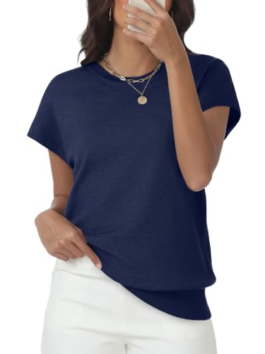Image of Womens Tops Summer Sweaters Short Sleeve Shirts Dressy Casual Basic Casual Cap Sleeve Tops Beach Vacation Clothes