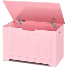 SUPER DEAL Storage Chest, 30 inches Chest Box Organizer with 2 Safety Hinges, Wooden Entryway Storage Bench, Pink