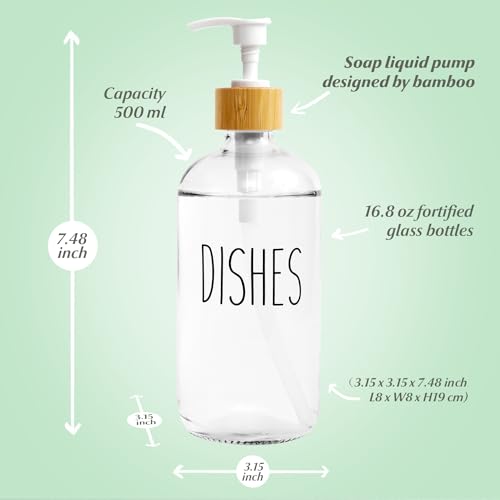 Image of LOOCHICA 2 Pack Clear Glass Soap Dispenser with Plastic Pump, Transparent Dish and Hand Soap Dispenser Set, Refillable Reusable Apothecary Soap Pump Dispenser Bottles for Bathroom and Kitchen