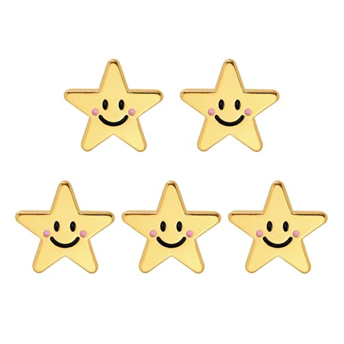 Cute Smile Star Enamel Lapel Pins Gold Star Pin Collar Hat Bag Shirt Clothing Brooch Novel Badge Gifts Jewelry (5 Pieces Smile Star)