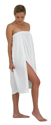 Canyon Rose Waffle Weave Long Spa Wrap, Simple Body Wrap, Luxurious Waffle Weave Knit, One Size Fits Most, Generous Length, Elasticized Top with Touch-and-close Fasteners at Top and Waist, White