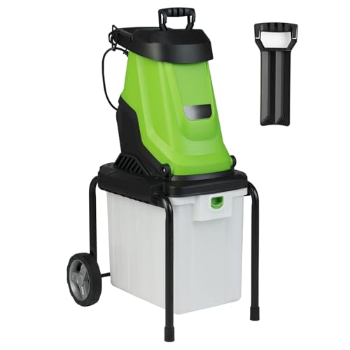 TANGZON 2800W/3000W Garden Shredder Electric Wood Chipper with 45mm Cutting Diameter 4500rpm Speed SK5 Dual-sided Blades & 50L Collection Bin Garden Mulcher for Branches (2800W 56x44x94cm)