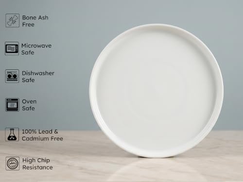 Image of Bodhi House 4-Piece Ribbed Porcelain Dinner Plate Set, White Dinnerware Set, Chip Resistant, Lightweight, Microwave & Dishwasher Safe Tableware Crockery Set for Home, Gift