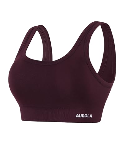 Image of AUROLA Power Womens Square Back Basic Sports Bra - Square Neck Padded Low Impact Yoga Bra Workout Crop Top