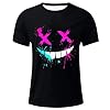 Mens T Shirt Short Sleeve Printed T Shirts for Men UK Oversized Y2K Streetwear Funny Smiling Face T-Shirts Fashion Crew Neck Tshirts Stretchy Tee Tops Everyday Wear Clothes 01 Black XXL #2