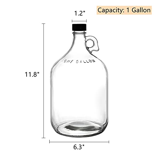 Dicunoy 1 Gallon Glass Jugs, 128 OZ Demijohn, Large Fermenting Jug with Seal Lid, Wine Growler Carboy Bottle with Handle for Juice, Milk, Water, Vinegar, Limoncello, Home Decoration, Change Jar
