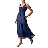 Lulus Aiden Smocked Midi Dress Womens Casual Summer and Fall Midi Dress with Pockets Flowy A Line Silhouette Navy
